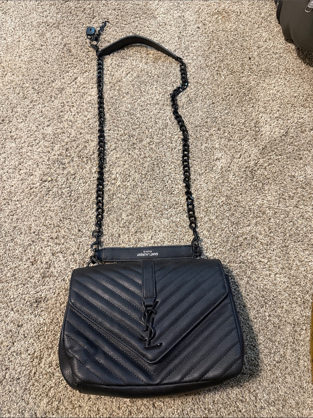 Saint Laurent Black Quilted Leather Crossbody with Chain Strap